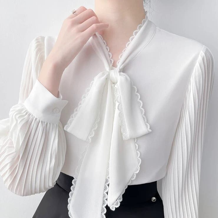 「上品フェミニン」ボウタイ レース ブラウス プリーツスリーブ | Beststore | 詳細画像5 