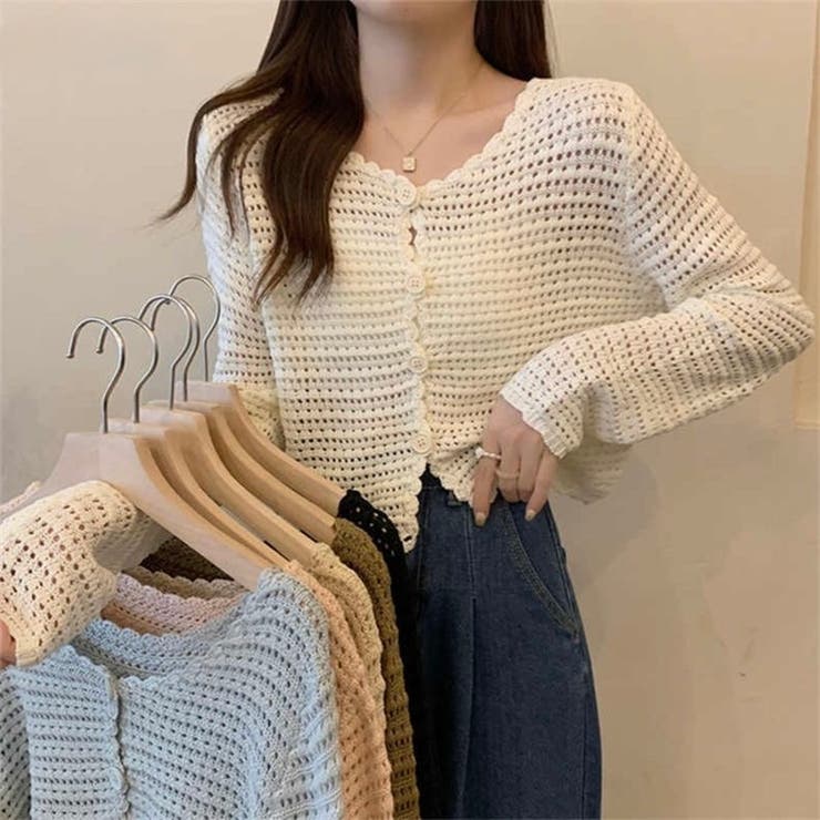 涼やかフェミニン。透かし編みクロップドカーディガン トップス サマーニット | Beststore | 詳細画像1 