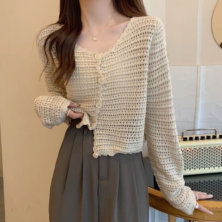 涼やかフェミニン。透かし編みクロップドカーディガン トップス サマーニット | Beststore | 詳細画像11 