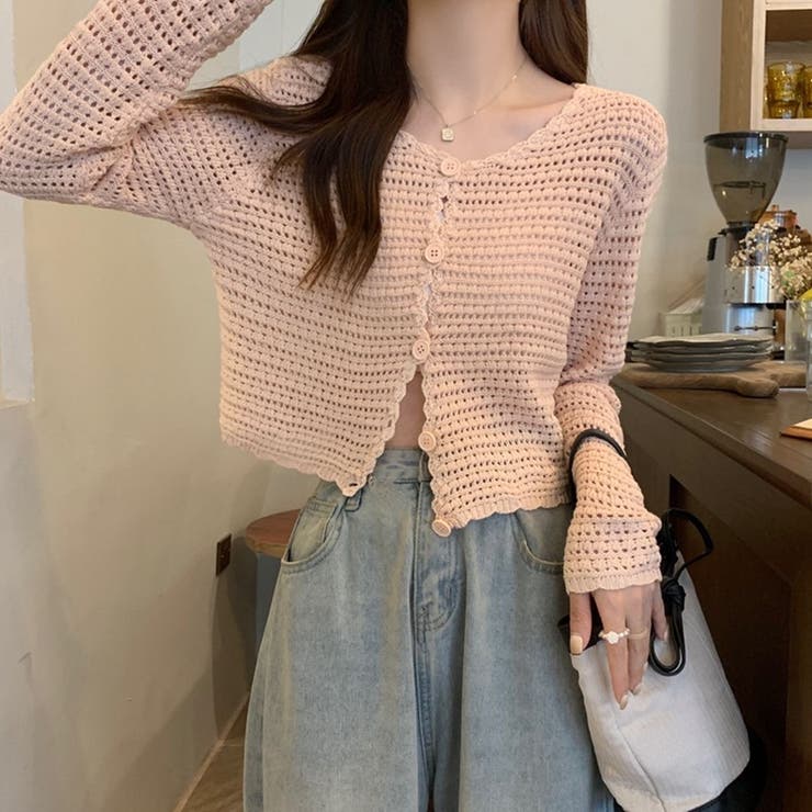 涼やかフェミニン。透かし編みクロップドカーディガン トップス サマーニット | Beststore | 詳細画像14 