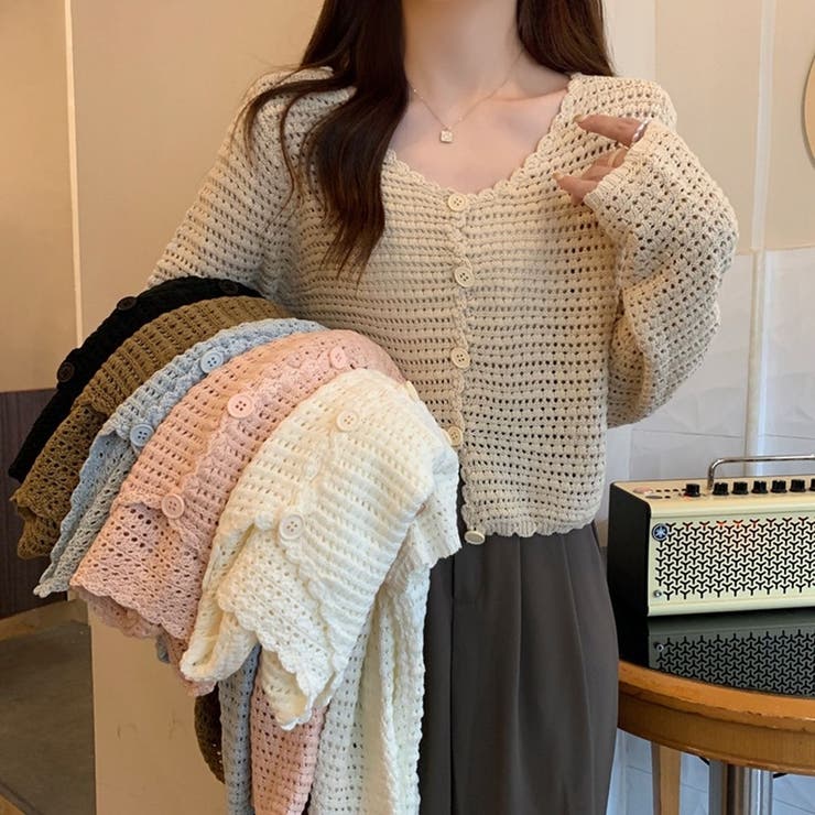 涼やかフェミニン。透かし編みクロップドカーディガン トップス サマーニット | Beststore | 詳細画像2 