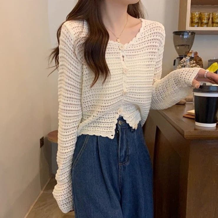 涼やかフェミニン。透かし編みクロップドカーディガン トップス サマーニット | Beststore | 詳細画像3 