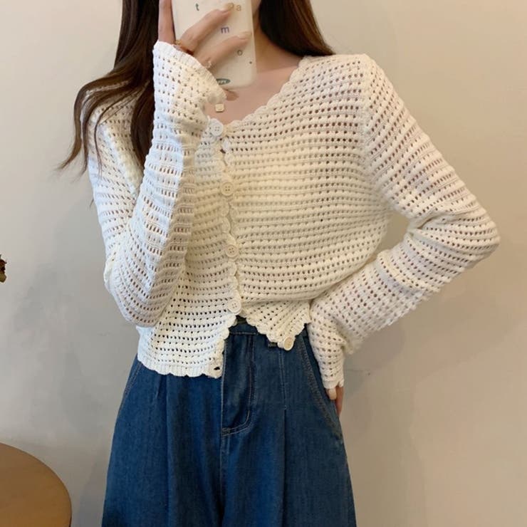 涼やかフェミニン。透かし編みクロップドカーディガン トップス サマーニット | Beststore | 詳細画像7 