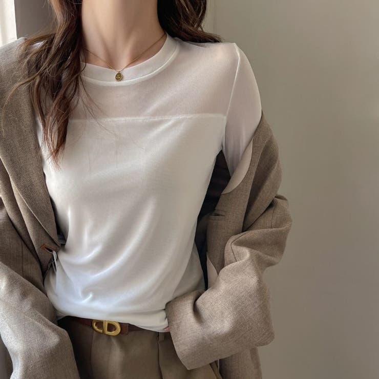 ホワイト | 【トレンド感抜群】シアードッキング クルーネック 長袖カットソー | Beststore