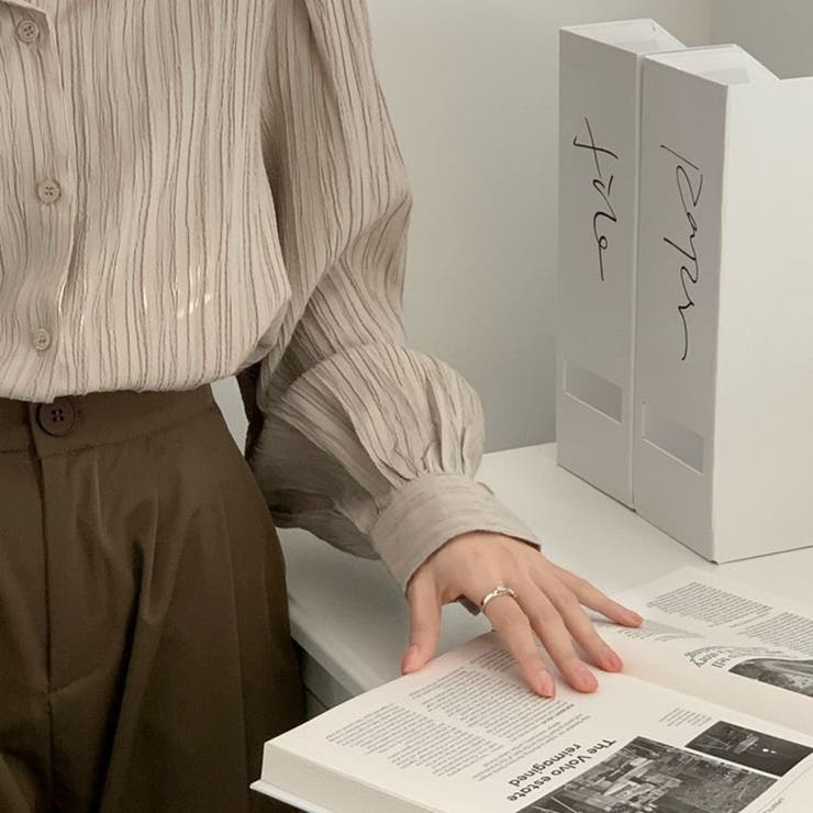 大人レディな縦シワ加工 楊柳シフォンブラウス パフスリーブシャツ 落ち感 | Beststore | 詳細画像10 