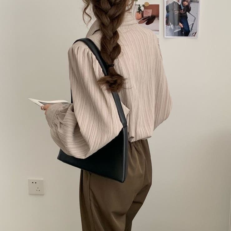 大人レディな縦シワ加工 楊柳シフォンブラウス パフスリーブシャツ 落ち感 | Beststore | 詳細画像12 