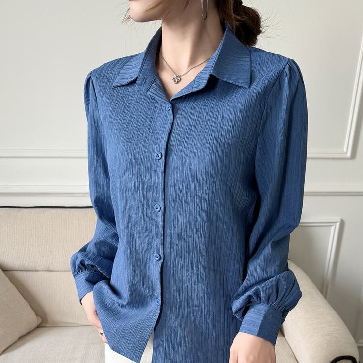 大人レディな縦シワ加工 楊柳シフォンブラウス パフスリーブシャツ 落ち感 | Beststore | 詳細画像21 