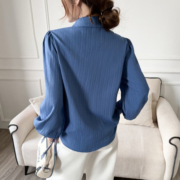 大人レディな縦シワ加工 楊柳シフォンブラウス パフスリーブシャツ 落ち感 | Beststore | 詳細画像22 