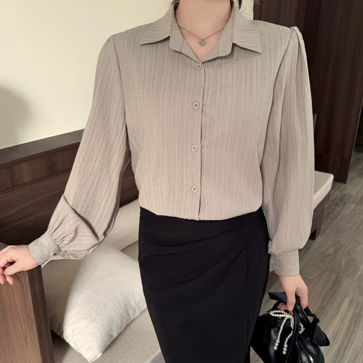 大人レディな縦シワ加工 楊柳シフォンブラウス パフスリーブシャツ 落ち感 | Beststore | 詳細画像24 