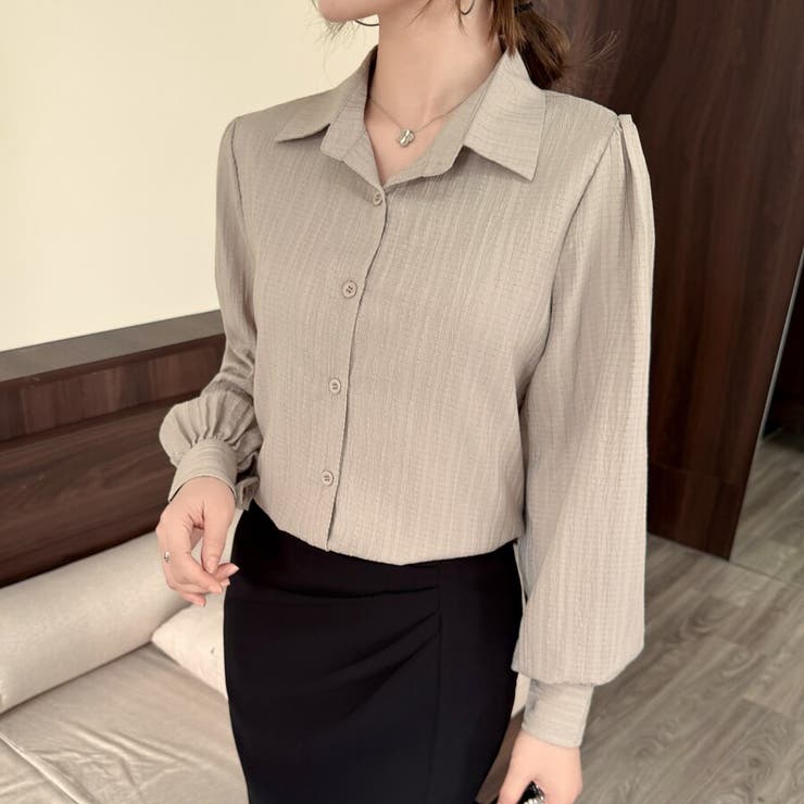 大人レディな縦シワ加工 楊柳シフォンブラウス パフスリーブシャツ 落ち感 | Beststore | 詳細画像25 