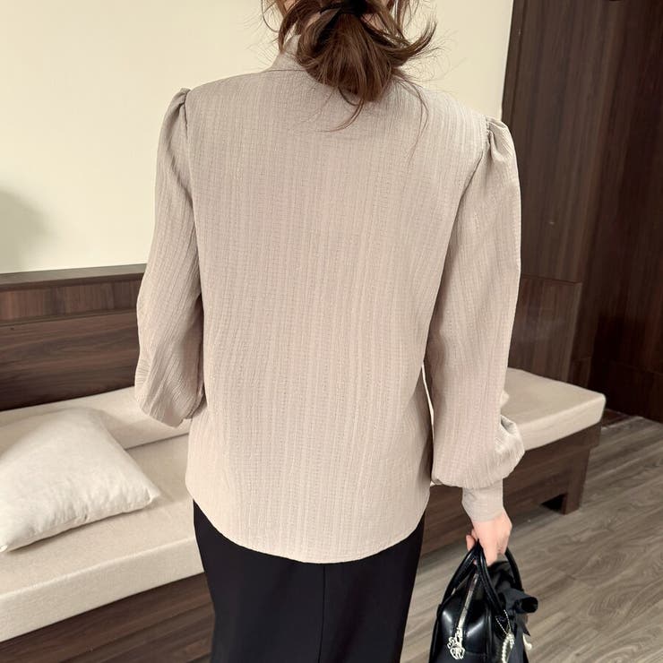 大人レディな縦シワ加工 楊柳シフォンブラウス パフスリーブシャツ 落ち感 | Beststore | 詳細画像28 