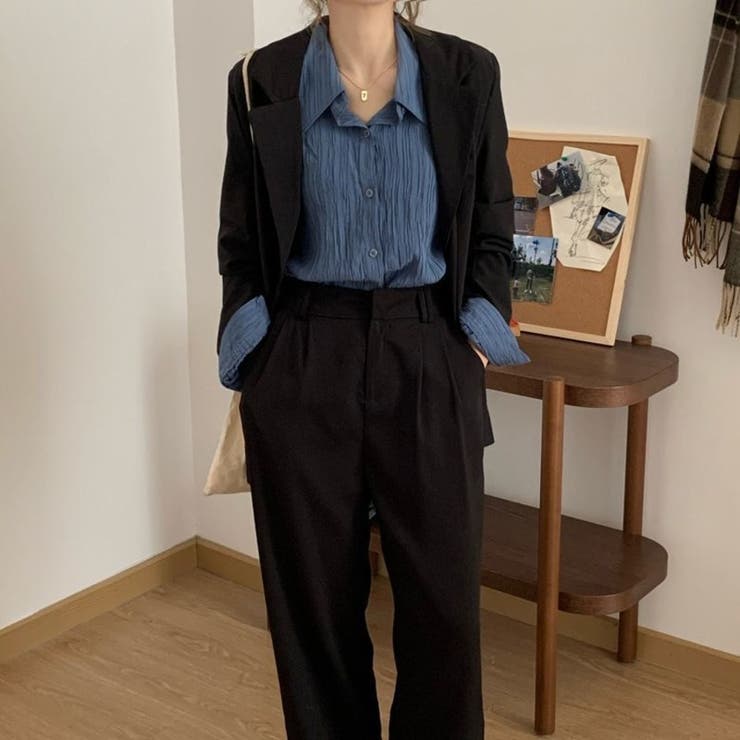 大人レディな縦シワ加工 楊柳シフォンブラウス パフスリーブシャツ 落ち感 | Beststore | 詳細画像4 