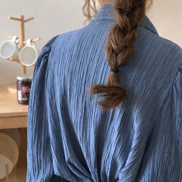 大人レディな縦シワ加工 楊柳シフォンブラウス パフスリーブシャツ 落ち感 | Beststore | 詳細画像6 