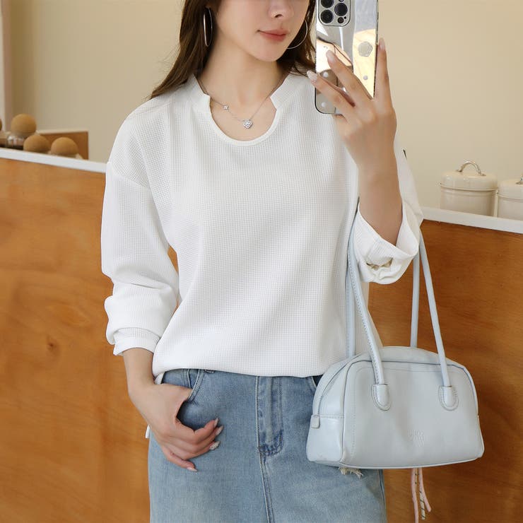 【シンプルでこなれ感】ワッフル素材 キーネック長袖プルオーバー ゆったりシルエッ… | Beststore | 詳細画像14 