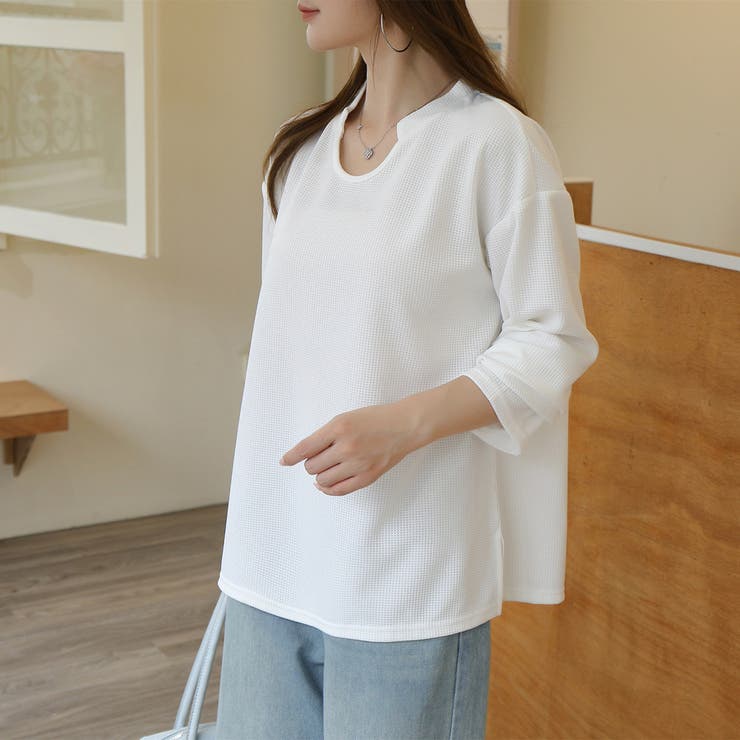 【シンプルでこなれ感】ワッフル素材 キーネック長袖プルオーバー ゆったりシルエッ… | Beststore | 詳細画像16 