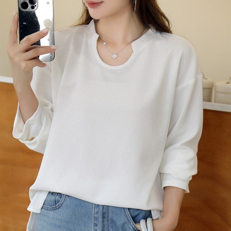 【シンプルでこなれ感】ワッフル素材 キーネック長袖プルオーバー ゆったりシルエッ… | Beststore | 詳細画像17 