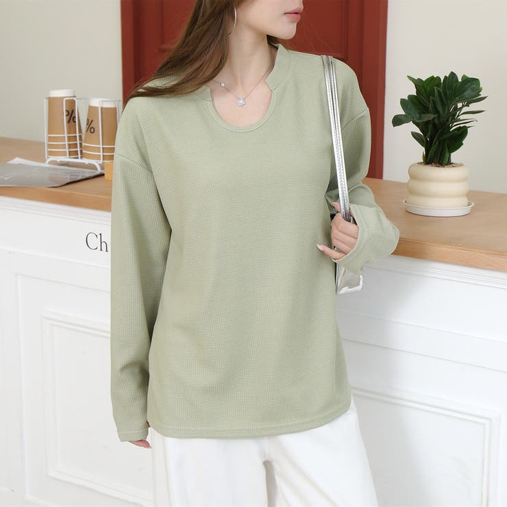 【シンプルでこなれ感】ワッフル素材 キーネック長袖プルオーバー ゆったりシルエッ… | Beststore | 詳細画像19 