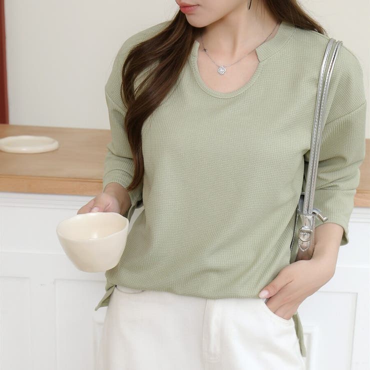 【シンプルでこなれ感】ワッフル素材 キーネック長袖プルオーバー ゆったりシルエッ… | Beststore | 詳細画像20 