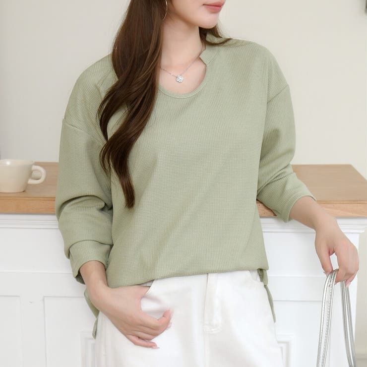 【シンプルでこなれ感】ワッフル素材 キーネック長袖プルオーバー ゆったりシルエッ… | Beststore | 詳細画像21 