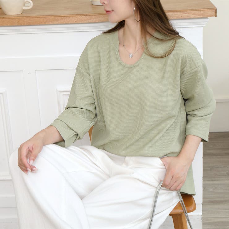 【シンプルでこなれ感】ワッフル素材 キーネック長袖プルオーバー ゆったりシルエッ… | Beststore | 詳細画像22 