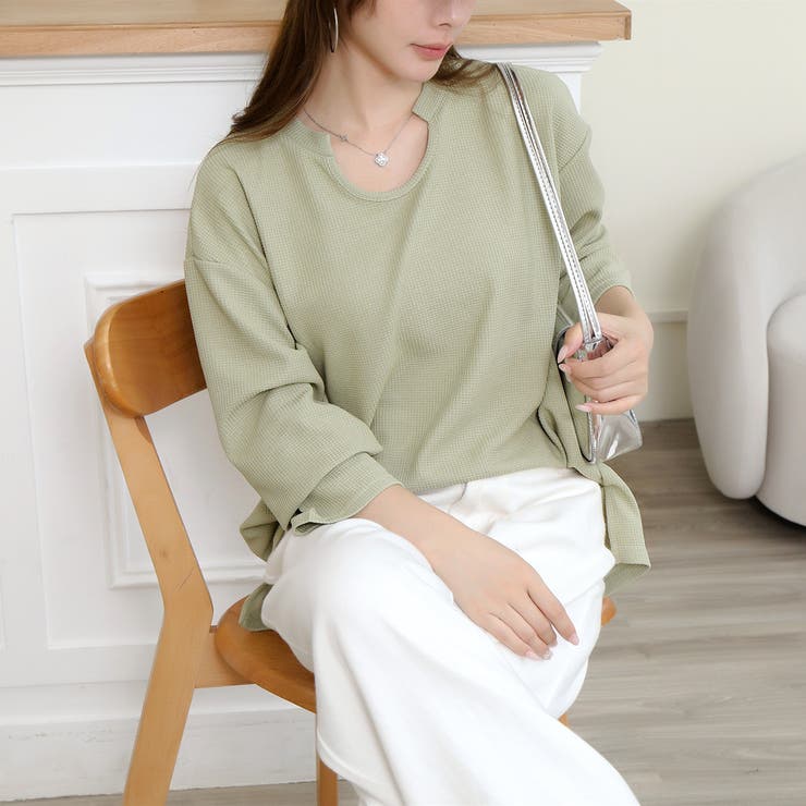 【シンプルでこなれ感】ワッフル素材 キーネック長袖プルオーバー ゆったりシルエッ… | Beststore | 詳細画像23 