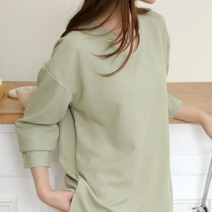 【シンプルでこなれ感】ワッフル素材 キーネック長袖プルオーバー ゆったりシルエッ… | Beststore | 詳細画像24 