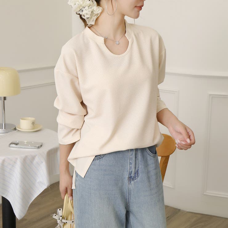 【シンプルでこなれ感】ワッフル素材 キーネック長袖プルオーバー ゆったりシルエッ… | Beststore | 詳細画像27 