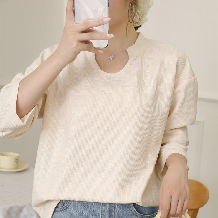 【シンプルでこなれ感】ワッフル素材 キーネック長袖プルオーバー ゆったりシルエッ… | Beststore | 詳細画像29 