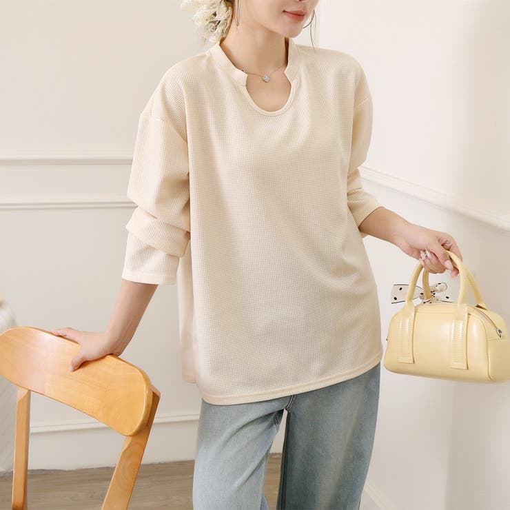 【シンプルでこなれ感】ワッフル素材 キーネック長袖プルオーバー ゆったりシルエッ… | Beststore | 詳細画像31 