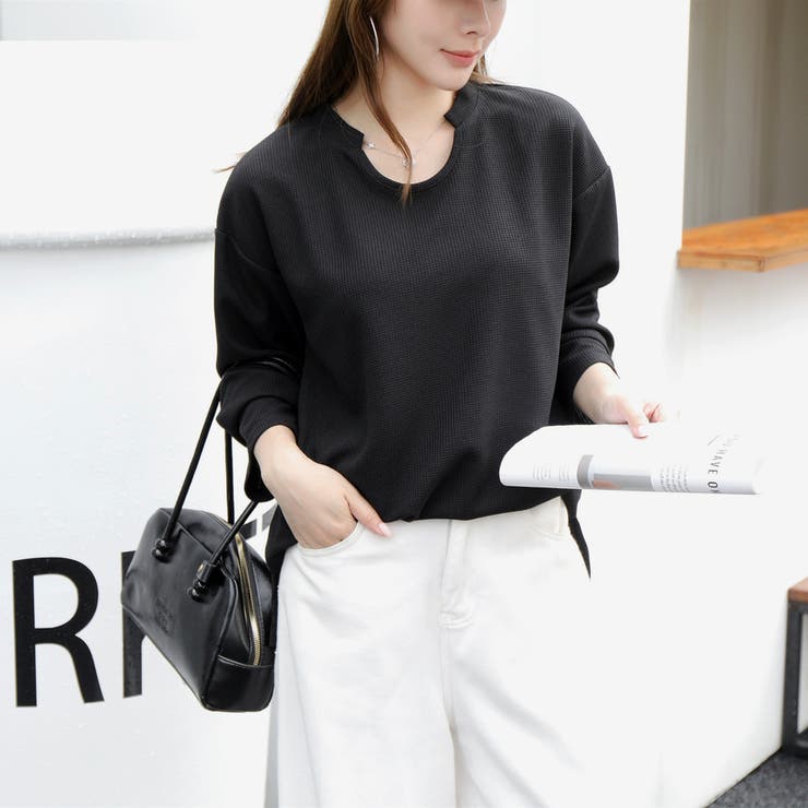 【シンプルでこなれ感】ワッフル素材 キーネック長袖プルオーバー ゆったりシルエッ… | Beststore | 詳細画像5 