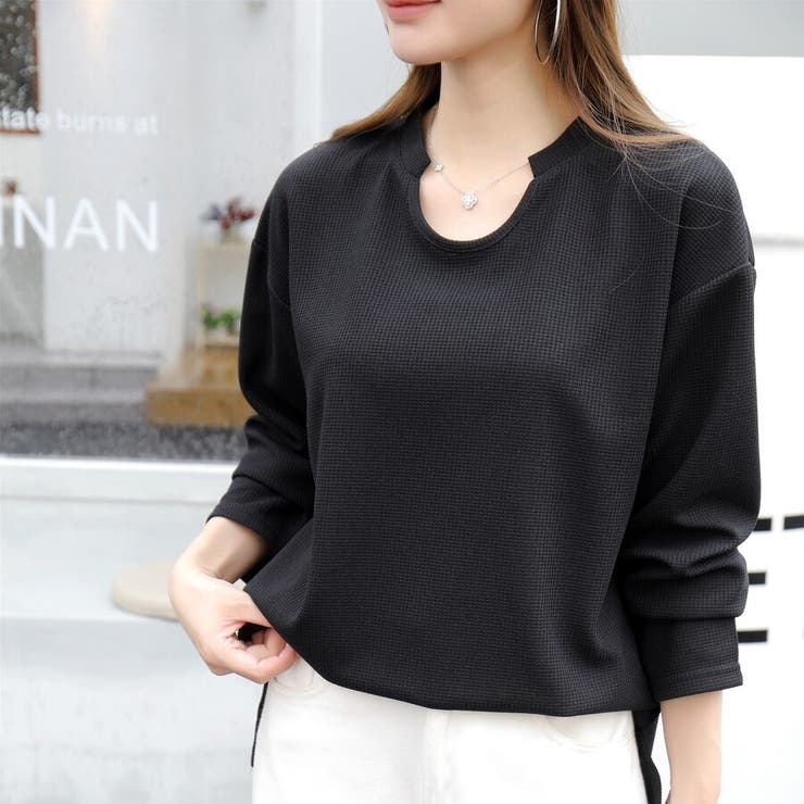 【シンプルでこなれ感】ワッフル素材 キーネック長袖プルオーバー ゆったりシルエッ… | Beststore | 詳細画像6 