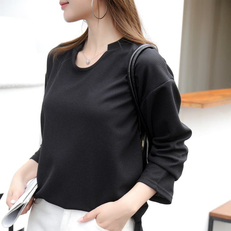 【シンプルでこなれ感】ワッフル素材 キーネック長袖プルオーバー ゆったりシルエッ… | Beststore | 詳細画像7 