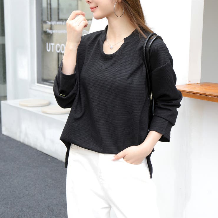 【シンプルでこなれ感】ワッフル素材 キーネック長袖プルオーバー ゆったりシルエッ… | Beststore | 詳細画像8 