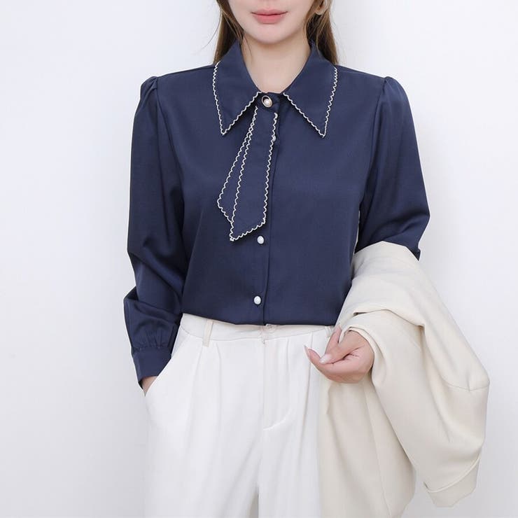 【全5色】「大人可愛いアクセント」波打つ縁取りデザインのフェミニン長袖ボータイブ… | Beststore | 詳細画像6 