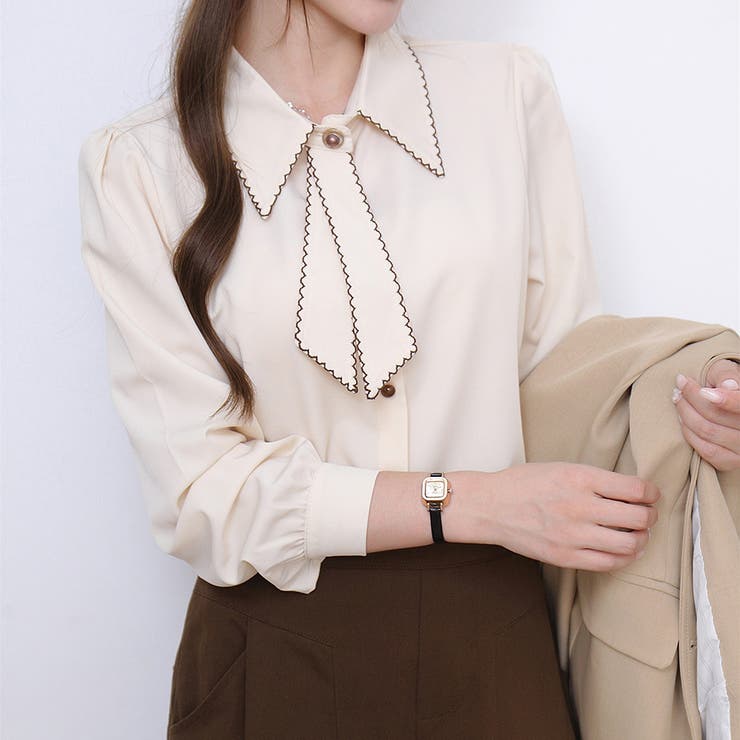 【全5色】「大人可愛いアクセント」波打つ縁取りデザインのフェミニン長袖ボータイブ… | Beststore | 詳細画像15 