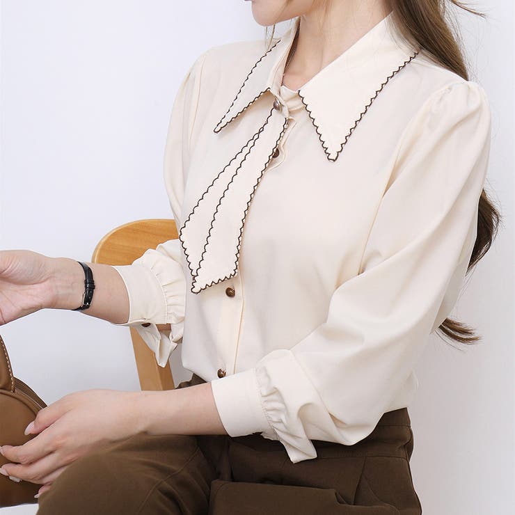 【全5色】「大人可愛いアクセント」波打つ縁取りデザインのフェミニン長袖ボータイブ… | Beststore | 詳細画像18 