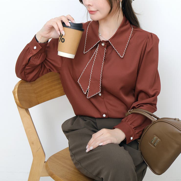 【全5色】「大人可愛いアクセント」波打つ縁取りデザインのフェミニン長袖ボータイブ… | Beststore | 詳細画像30 