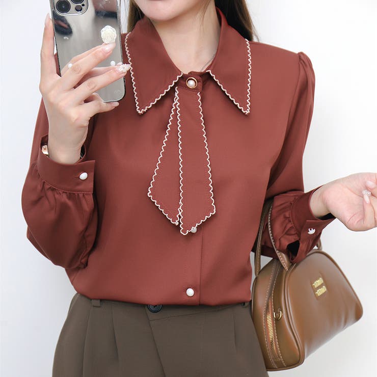 【全5色】「大人可愛いアクセント」波打つ縁取りデザインのフェミニン長袖ボータイブ… | Beststore | 詳細画像31 