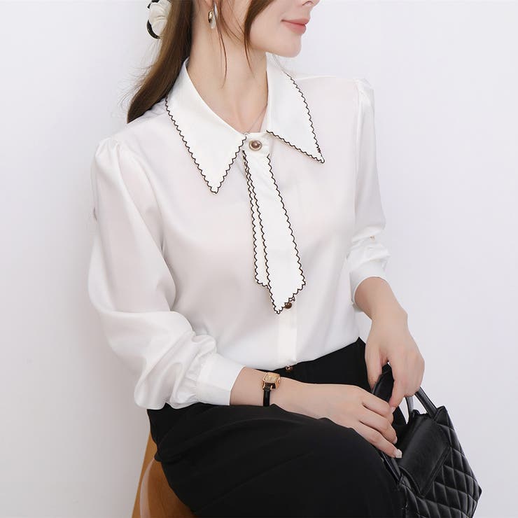【全5色】「大人可愛いアクセント」波打つ縁取りデザインのフェミニン長袖ボータイブ… | Beststore | 詳細画像35 