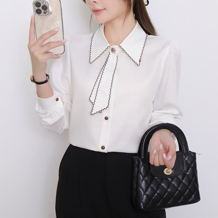 【全5色】「大人可愛いアクセント」波打つ縁取りデザインのフェミニン長袖ボータイブ… | Beststore | 詳細画像38 