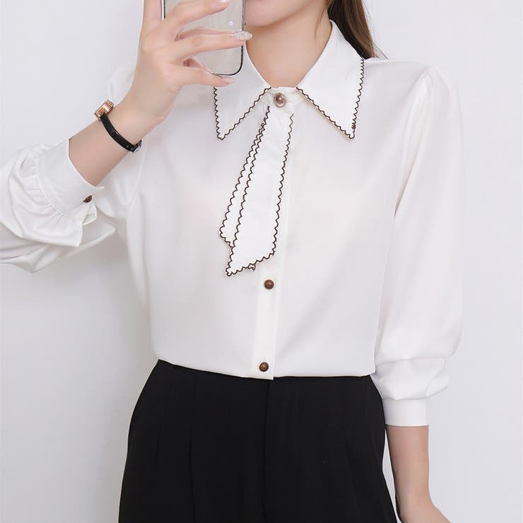 【全5色】「大人可愛いアクセント」波打つ縁取りデザインのフェミニン長袖ボータイブ… | Beststore | 詳細画像39 