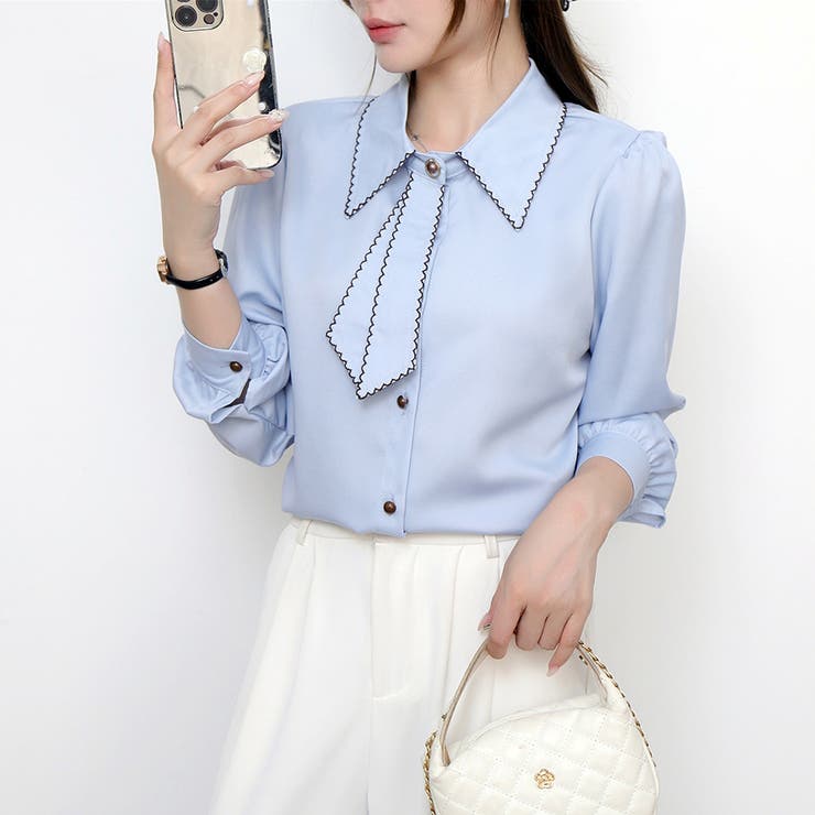 【全5色】「大人可愛いアクセント」波打つ縁取りデザインのフェミニン長袖ボータイブ… | Beststore | 詳細画像44 