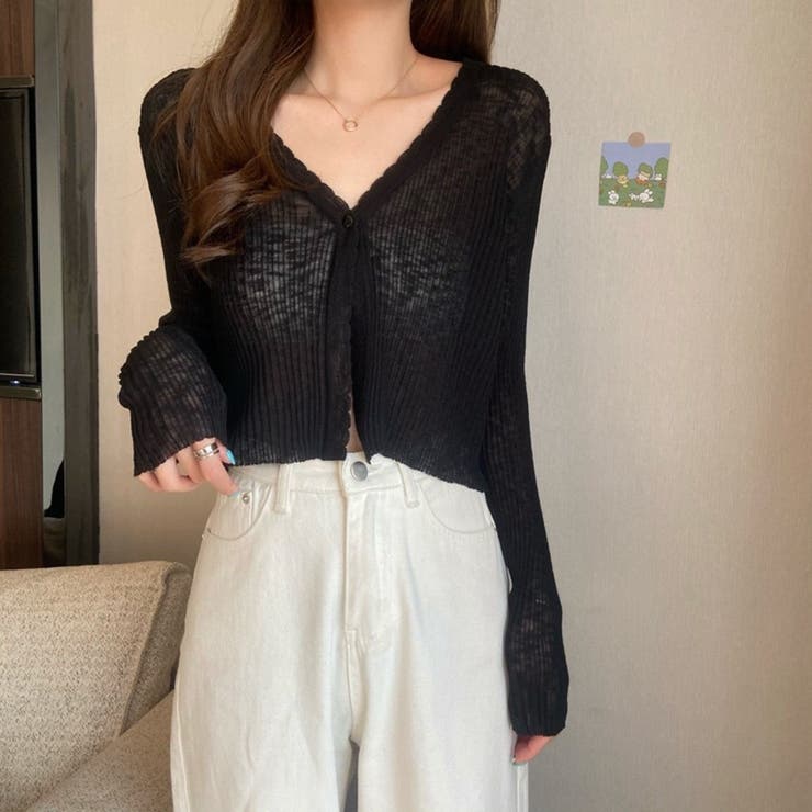 ブラック | シアートップス 薄手カーディガン Vネック | Beststore