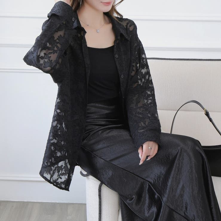フラワーカットジャガード シアーオーバーシャツ 冷房対策 紫外線対策 | Beststore | 詳細画像1 