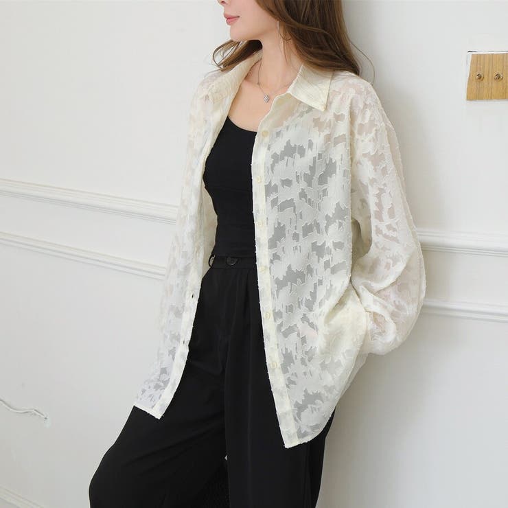 アイボリー | フラワーカットジャガード シアーオーバーシャツ 冷房対策 紫外線対策 | Beststore