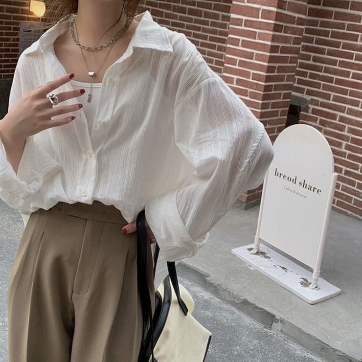 ホワイト | シアーシャツ ストライプ サイドスリット | Beststore