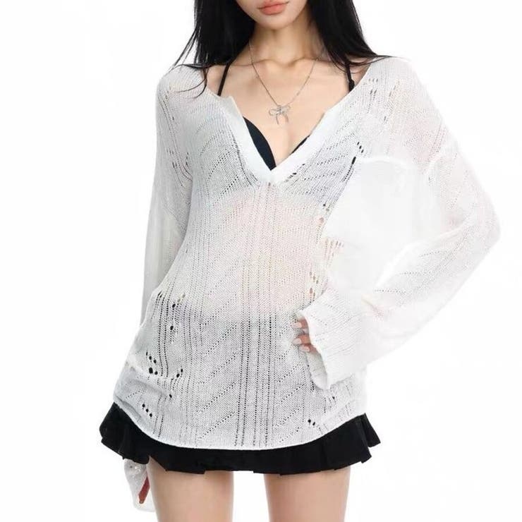 シースルー ゆるダボ ニット トップス サマーニット クラッシュ加工 長袖 | Beststore | 詳細画像4 