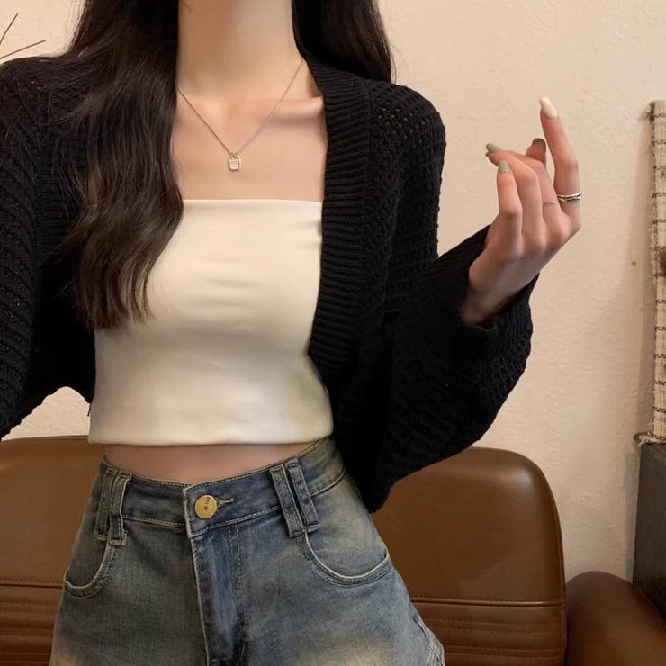 透かし編み パフスリーブ サマーニット ボレロ カーディガン 日焼け対策 | Beststore | 詳細画像1 