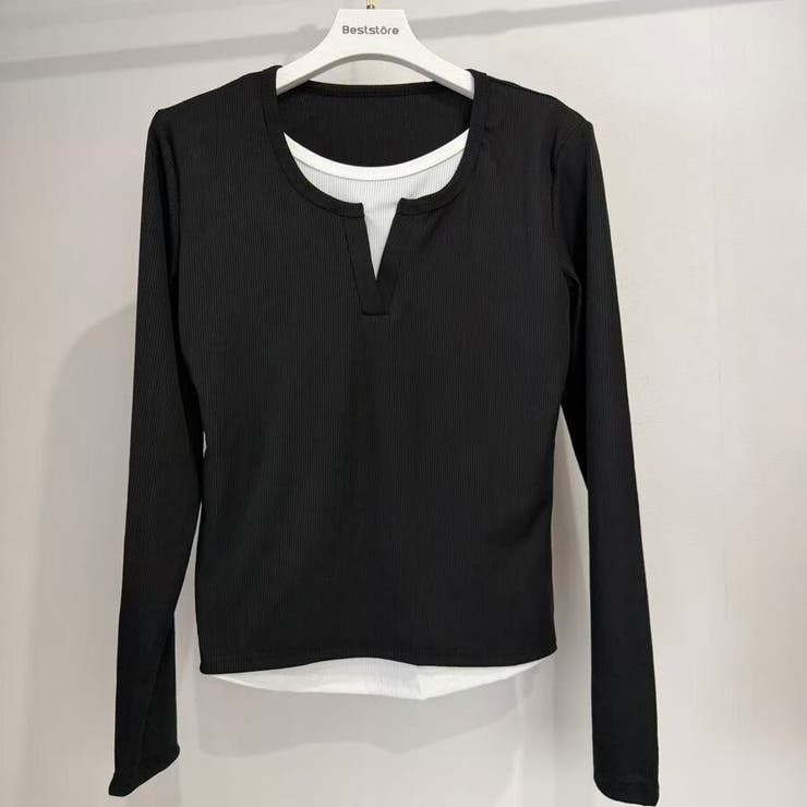 フェイクレイヤード 重ね着風 リブカットソー Tシャツ 長袖 | Beststore | 詳細画像10 