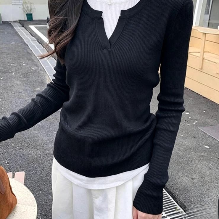 フェイクレイヤード 重ね着風 リブカットソー Tシャツ 長袖 | Beststore | 詳細画像5 